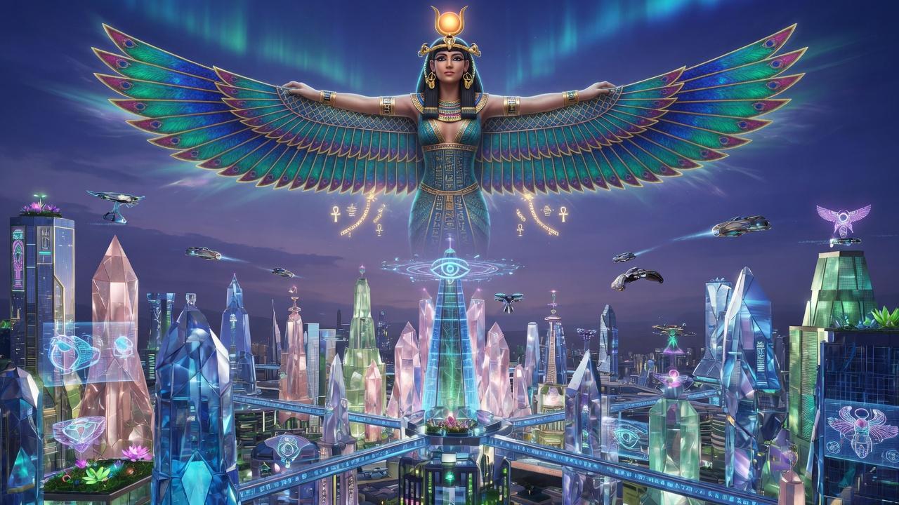 Mystical futuristic cityscape