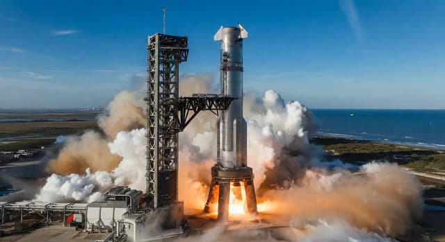 Starship Super Heavy liftoff during Integrated Flight Test