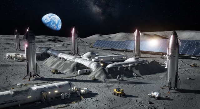 Moonbase Alpha: landed Starships forming the core of a self-growing lunar city