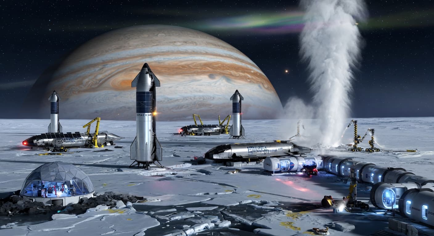 Europa outpost: Starship landers and ice-mining infrastructure on Jupiter's ocean moon