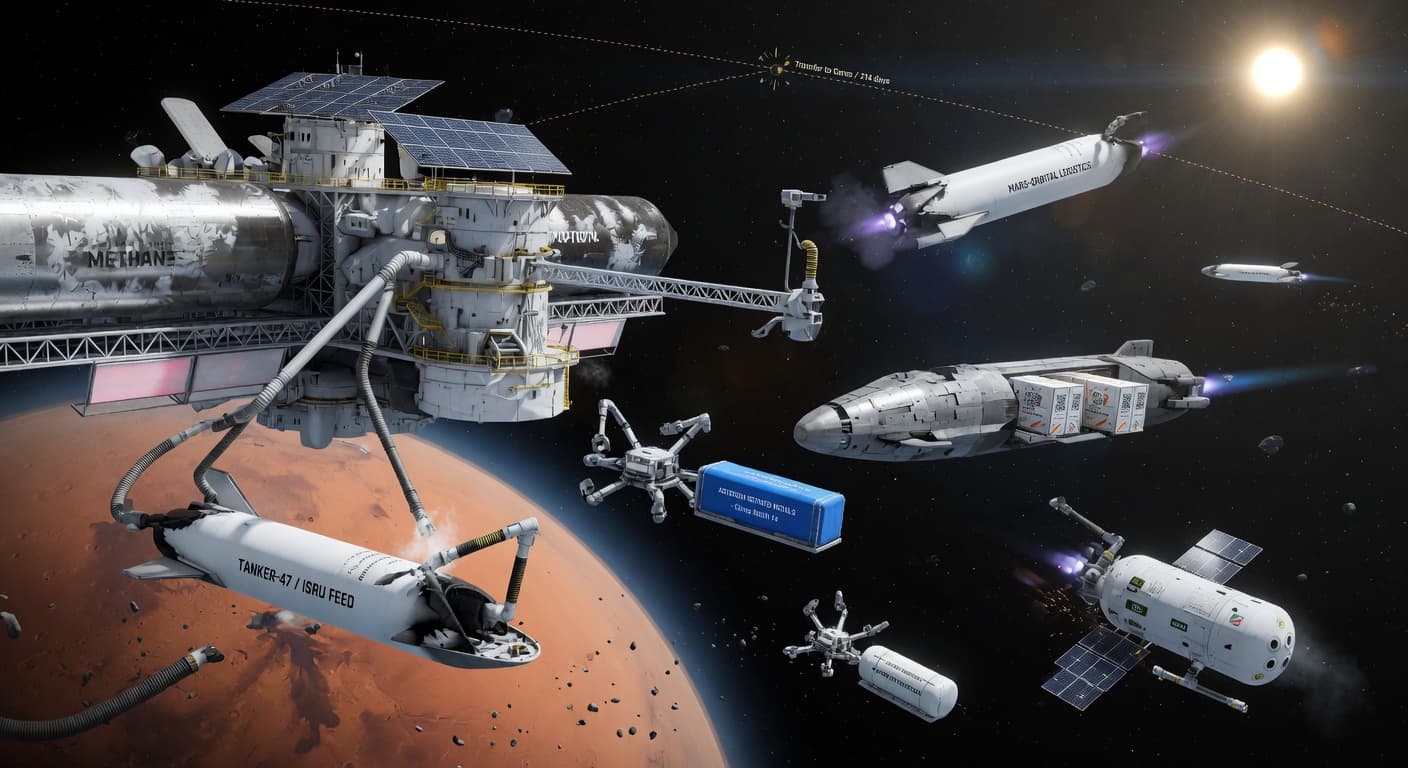 Solar system logistics network: Starship convoys linking Mars, the Belt, and the outer moons