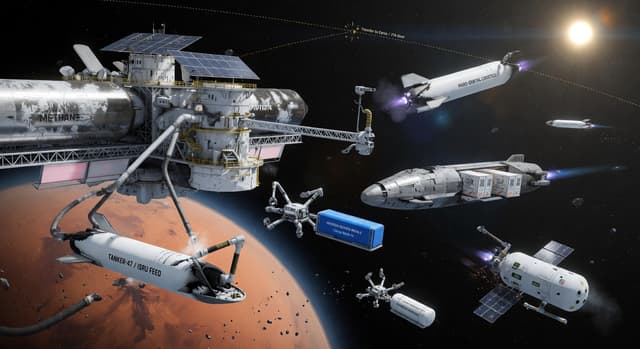 Solar system logistics network: Starship convoys linking Mars, the Belt, and the outer moons