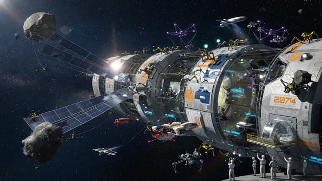 Large-scale orbital habitat and asteroid processing, 2070s